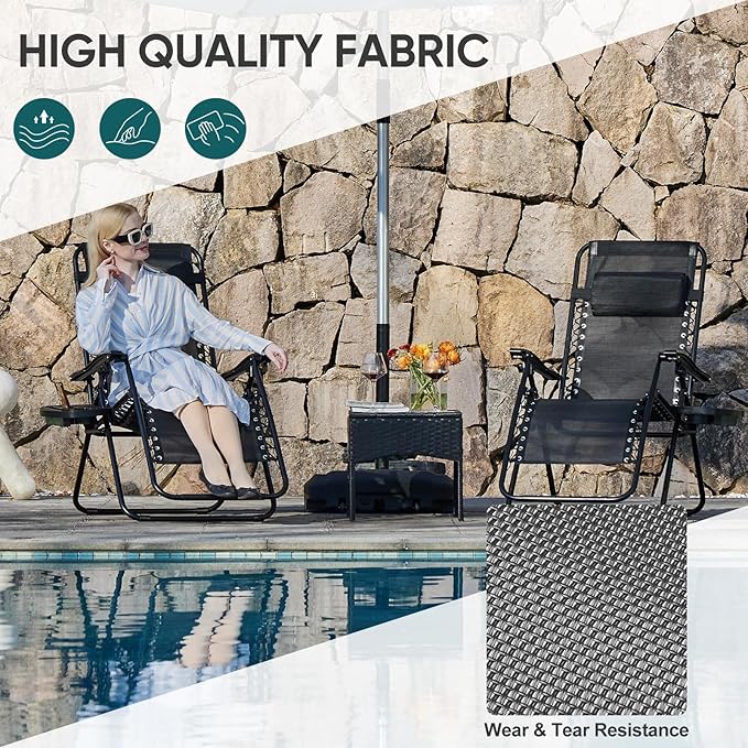 NEWBULIG Zero Gravity Chair Set of 2, Lounge Chair Folding Portable Adjustable Camping Reclining Chairs with Adjustable Pollow, Mesh Back, Cup Holder Trays Lawn Patio Chair for Pool Beach
