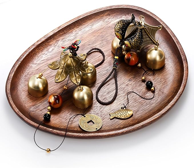 4 Pack Lucky Wind Chimes, Chinese Wind Bell, 3-Bell Vintage Blessing Hanging Wind Chime with Fish Coin for Safe, Good Luck, Wealth Home Garden Patio Hanging Decoration Gift