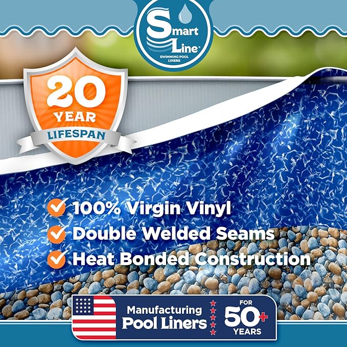 Smartline 24 ft Round Swimming Pool Liner | Bedrock | Overlap Style | 48-52 Inch Wall Height | 20 Gauge Virgin Vinyl | Designed for Steel Sided Above Ground Swimming Pools