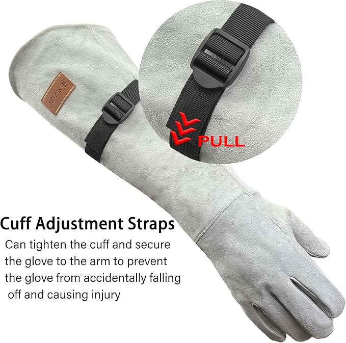 23.6 In Leather Welding Gloves for Animal Handling,Grabbing Reptile, Grooming,Trips to Vet,BBQ,Fireplace.Puncture & Scratch Resistant, Bite Proof for Cat Dog Bird Falcon Livestock Snake M White