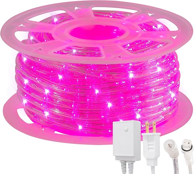 Waterproof LED Rope Lights, Connectable & Flexible with 8 Modes, Outdoor Lighting for Deck, Garden, Pool, Patio & Christmas Decor (Pink, 100ft)
