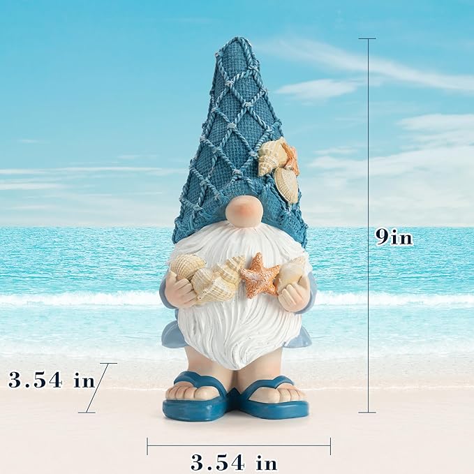 Beach Gnomes Statues,Ocean Gnomes,Nautical Themes Decoration,Beach, Gnome Holding Seashells
