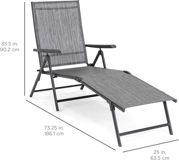 Best Choice Products Set of 2 Outdoor Patio Chaise Lounge Chair Adjustable Reclining Folding Pool Lounger for Poolside, Deck, Backyard w/Steel Frame, 250lb Weight Capacity - Gray