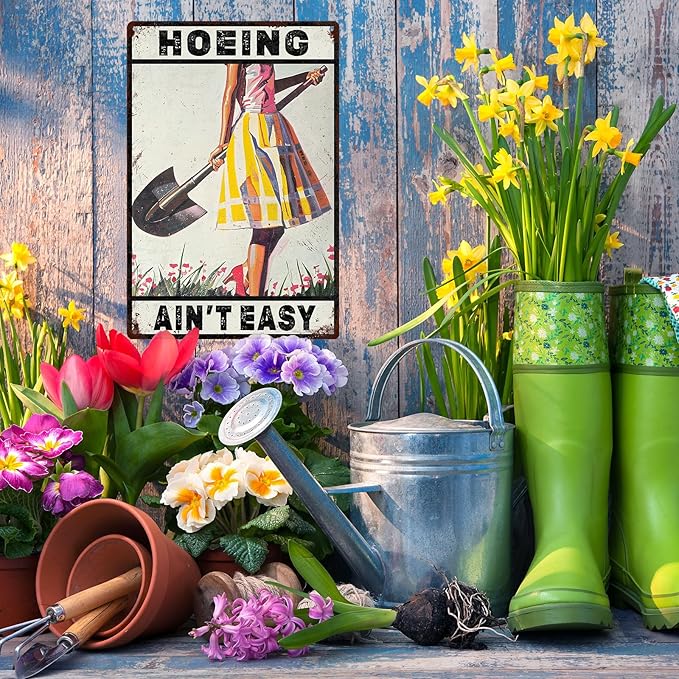 Gardening Because Murder is Wrong Retro Metal Sign for Garden Club Outdoor Indoor Home Wall Decorative 8 x 12 Inch