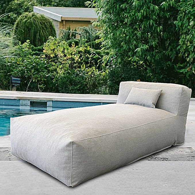 Bean Bag Chaise Lounge Chair Outdoor, Water Resistant Floor Lounge Chairs Foam Filled for Pool & Outside, Patio Day Bed Modern Furniture Set, Comfy Lazy Sofa Couch Bean Bag, Light Gray