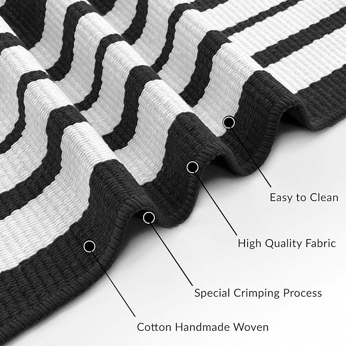 IOHOUZE Black and White Striped Rug 2'x3' Front Door Rugs, Small Washable Area Rug for Front Porch, Spring Summer Doormats Outdoor Indoor, Cotton Rugs for Entryway Porch Entrance