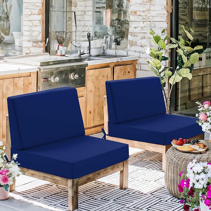 Outdoor Cushions for Patio Furniture, Outdoor Seat and Back Cushion, Waterproof Hampton Bay Deep Seat Replacement Couch Cushions for Garden Lawn, 26.5x26.5 Navy