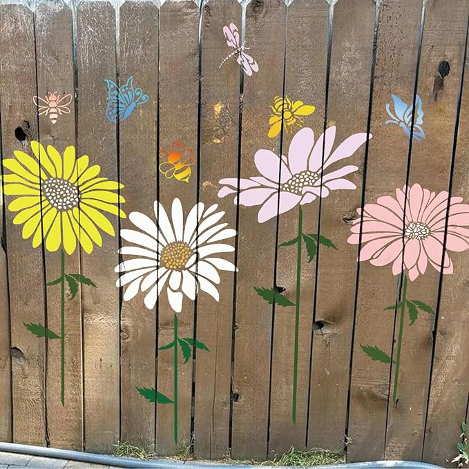 Large Flower Stencils for Painting on Walls – 12x14 Inch Jumbo Reusable Blooming Wildflower DIY Art Stencils for Fence, Wood, Fabric, Garden, Walls, Furniture, Crafts, Canvas(daisy6)