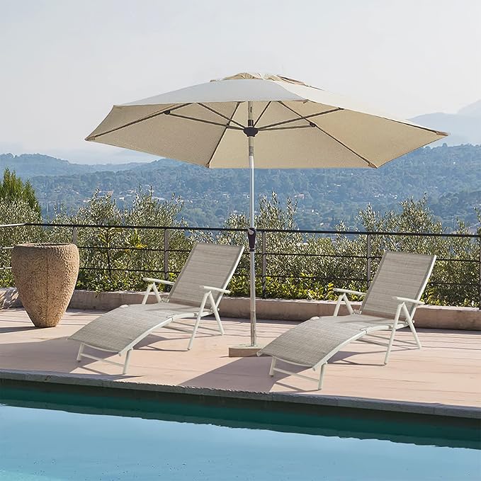 Devoko Lounge Chairs for Outside Patio Chaise Lounge Outdoor Poolside Adjustable Recliner Folding Lounge Chairs Set of 2 for Garden Beach (Beige)