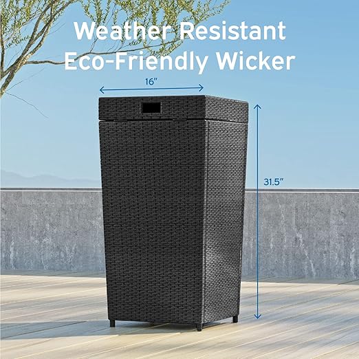Nestl Outdoor Trash Can with Lid 30 Gallon Wicker Garbage Can for Patio, Black