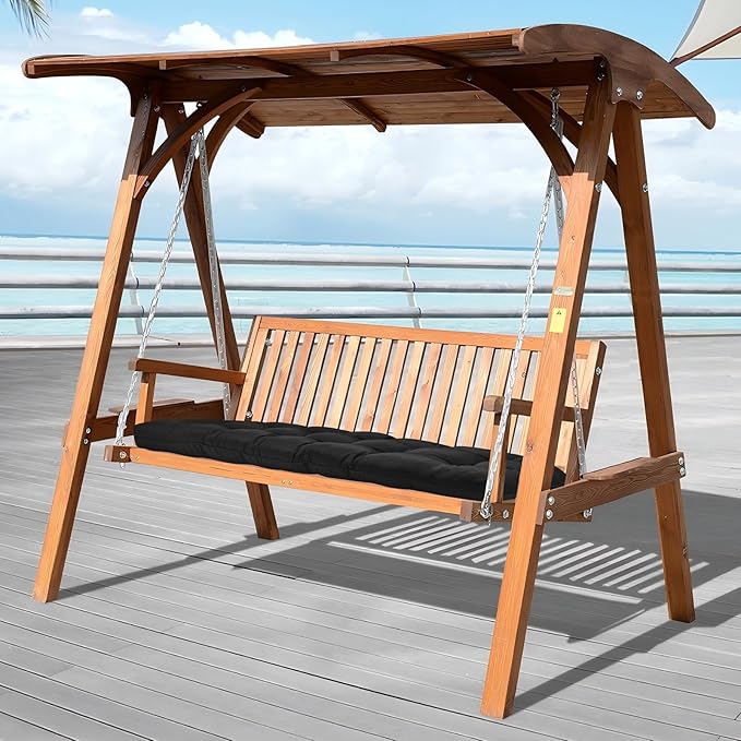 Tufted Bench Cushions for Outdoor Furniture, 59" x 18" Porch Swing Cushions Filled with Foam, Overstuffed Patio Cushions for Bench Loveseat with 2-3 Seats,Thick and Water Resistant, Black