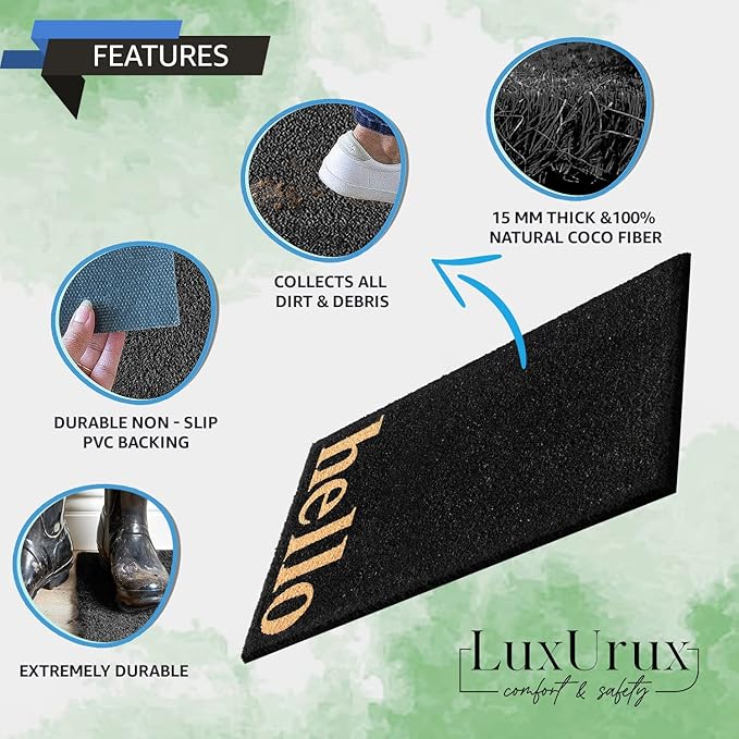 LuxUrux Welcome Mats Outdoor Coco Coir Doormat, with Heavy-Duty PVC Backing - Natural - Perfect Color/Sizing for Outdoor/Indoor uses. (17 x 36)