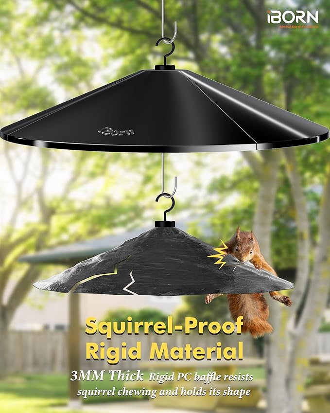 iBorn Bird Feeder Squirrel Guard, Polycarbonate(PC) Oversize Squirrel Baffle Defender for Hanging, Bird Feeder for Outdoors Protector,19.5 Inch,Pack of 2, Black