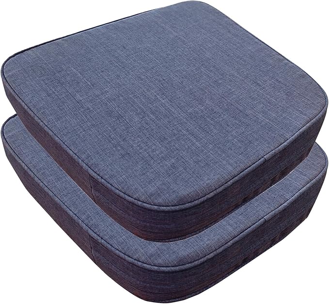 17"x 16"x 3" Patio Chair Cushions Set of 2, Waterproof Outdoor Chair Cushions, Patio Seat Cushion with Adjustable Ties, Blue