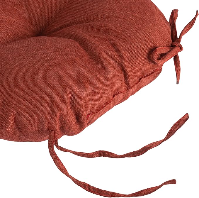 Magpie Fabrics Outdoor 15"x15"x4" Round Bistro Seat Cushions with Ties Set of 2, Tufted Waterproof Patio Floor Chair Pads for Home Garden Balcony Kitchen Office Porch, Dark Red