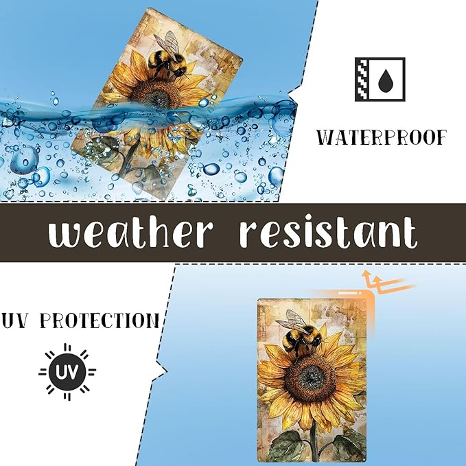 Vintage Garden Metal Tin Signs Bee Sunflower Funny Tin Sign Rustic Indoor Outdoor Wall Decor for Home Garden Yard Farmhouse Greenhouse Patio Porch Bar 8×12 Inch