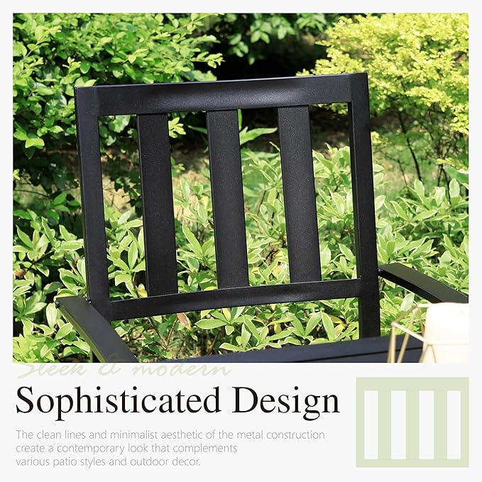 PHI VILLA 5-Piece Metal Patio Outdoor Table and Chairs Dining Set- 37" Square Bistro Table and 4 Backyard Garden Chairs, Table with 1.57" Umbrella Hole
