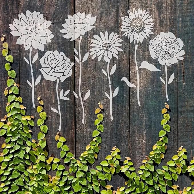 Garden Fence Large Flower Stencils - Reusable Floral Stencil DIY Decoration for Painting on Wood Walls Pattern, Jumbo Sunflower Yard Spray Paint Big Crafts Floor Stencils (CP-13)
