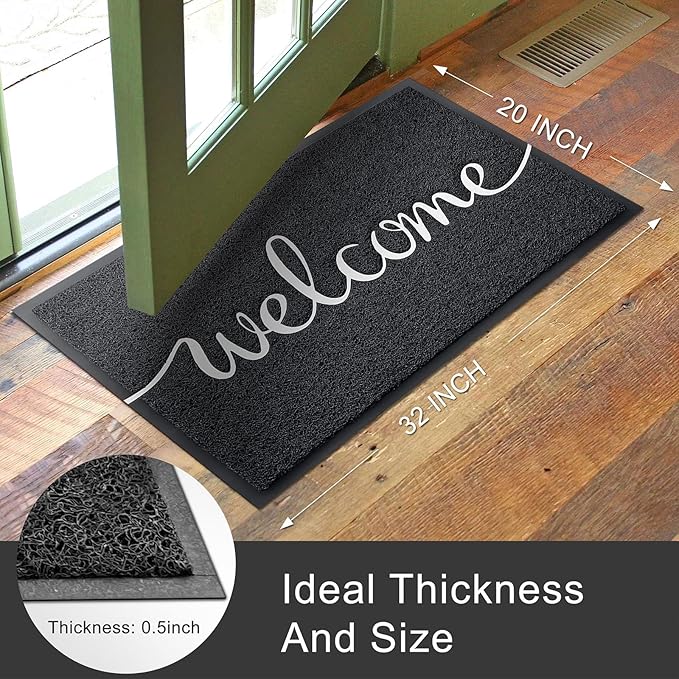 KILOCOCO Welcome Mat Outdoor Doormat Door Mat Non-Slip Front Door Mats for Entrance Indoor Floor Mats for Garage Patio High Traffic Areas Outside Rug 20"x32" Black