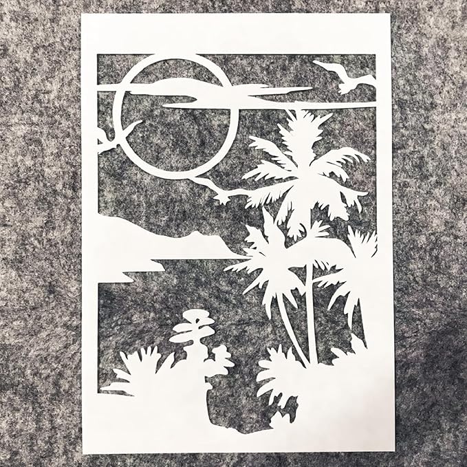 TIAMECH A4 Reusable Moon Tree Stencil for Painting - Night Scene Birds Layering Template, DIY Wall Art, Wood Furniture, Scrapbook & Crafts (8.3x11.7inch)