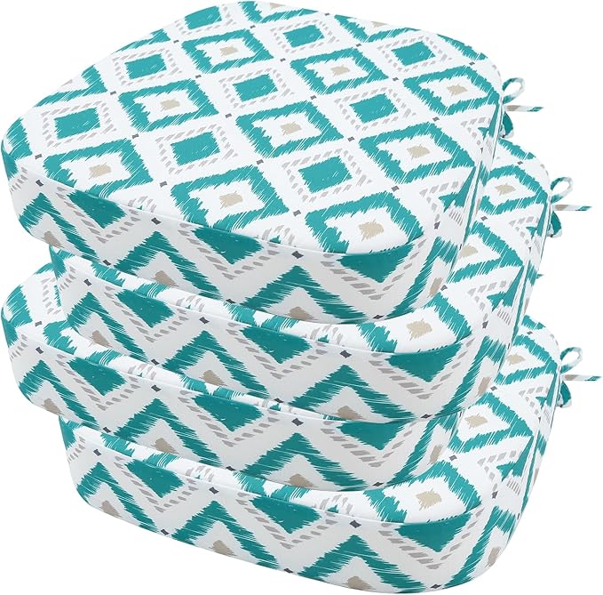 idee-home Outdoor Chair Cushions Set of 4, 17" x 17" x 3" Thick D-Shaped Patio Furniture Outdoor Seat Cushions Waterproof with Ties, Dining Pads