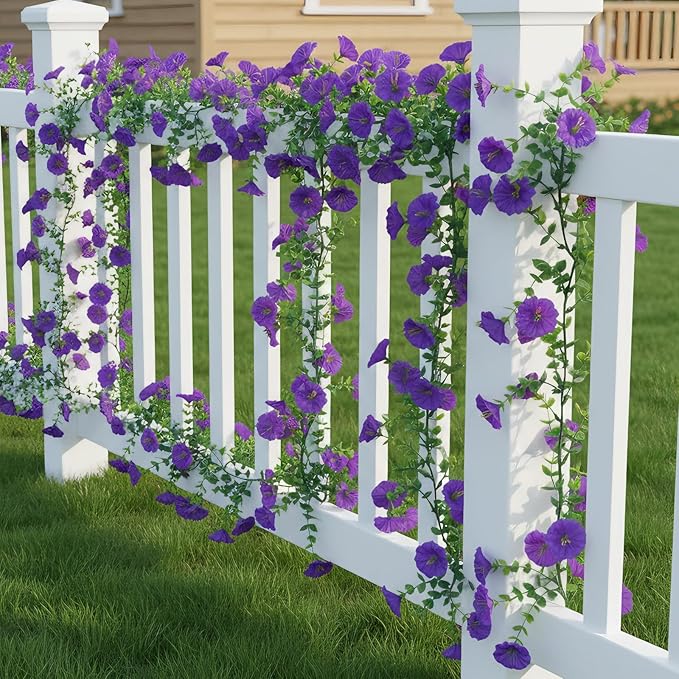 GTIDEA 6Pcs Fake Vines Spring Garland 36Feet Artificial Hanging Morning Glory Flower Garland Purple for Outdoors Wall Fence Indoor Arch Wedding Décor