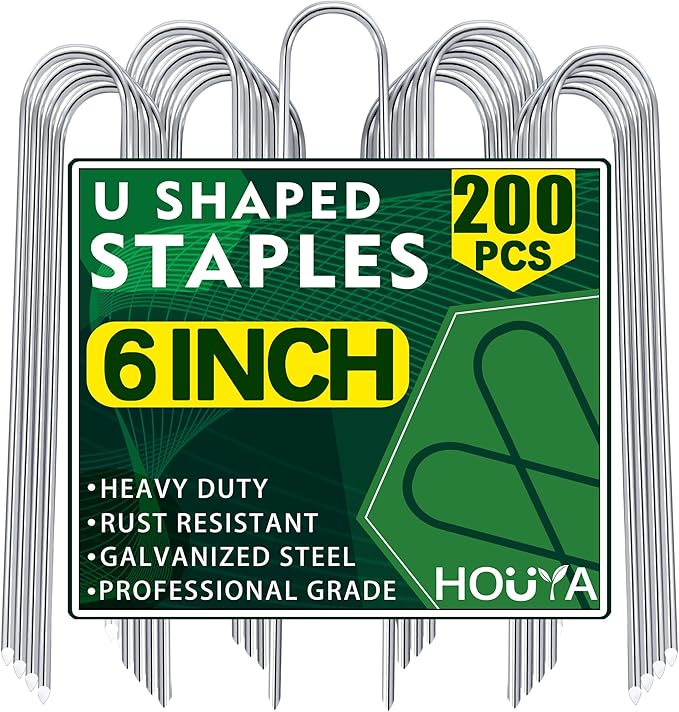 200 Pack Garden Stakes 6 Inch U-Shaped Drip Irrigation Stakes Galvanized Landscape Staples Garden Pins Yard Lawn Ground Stakes for Soaker Hose Drip Line Tubing Landscape Fabric Weed Barrier