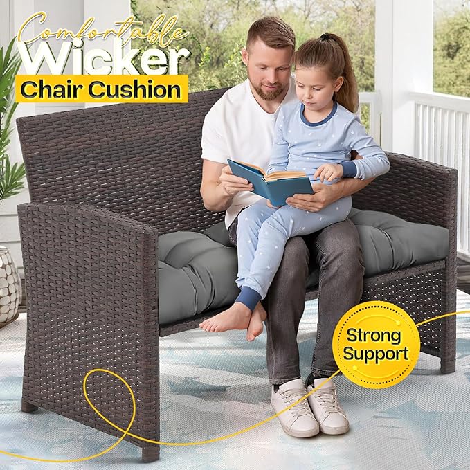 MAGIC ELEPHANT Outdoor Bench Cushion, Memory Foam Loveseat Cushion for Patio Furniture Wicker Chair, Settee Porch Swing Seat Cushion, 44 x 19 Inches (Grey)