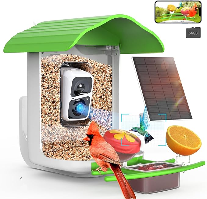 birdsnap® PAV-Bird Feeder with Camera,2K HD with 64GB Card, AI Identify Smart Bird House Cam Solar Panel,Live Stream,Motion Detection,Auto Record Video for Backyard Outdoors,Ideal Gift for Bird Lover