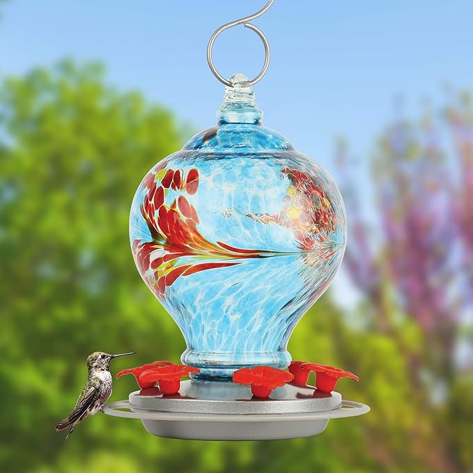 Nature's Way Bird Products Sunny Day AGF3 Hand Blown Artisan Gravity Hummingbird Feeder, 28 Oz
