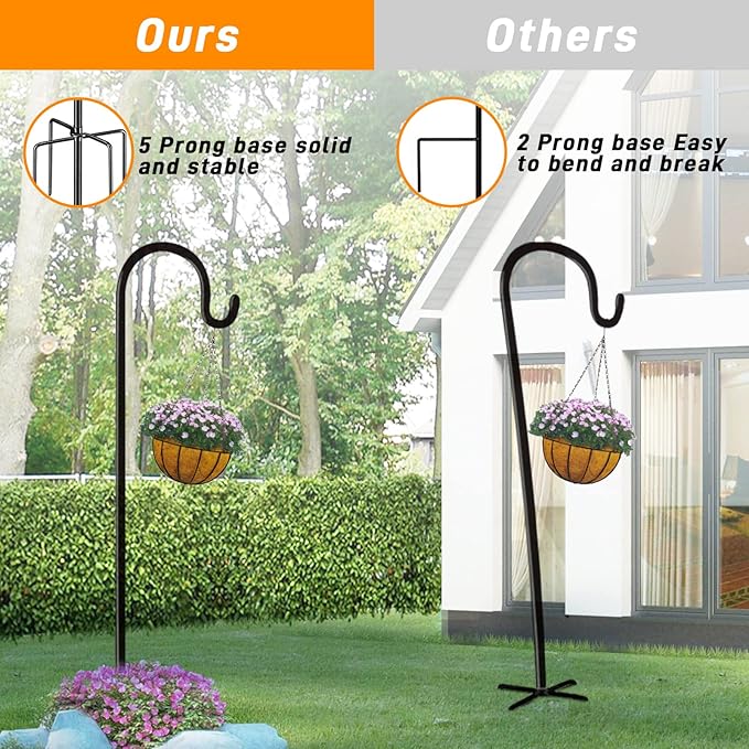 Shepherds Hook 48 Inches 2 Packs for Bird Feeder Pole Bird Feeder Hanger Heavy Duty Adjustable Shepherds Hooks for Outdoor with 5-Prong Base for Lanterns Planting Hanger Weddings (48")