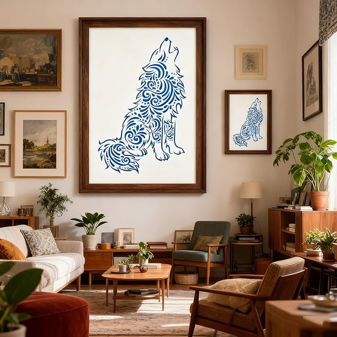TIAMECH A4 Reusable Wolf Stencil for Painting - Sit Wolf Dog Layering Template, DIY Wall Art, Wood Furniture, Scrapbook & Crafts (8.3x11.7inch)