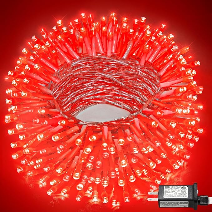 100FT 300 LED Outdoor String Lights, Connectable Valentines String Lights Waterproof with 8 Modes, Plug in Twinkle Fairy Lights Clear Wire for Indoor Bedroom Home Wedding Patio Decorations, Red