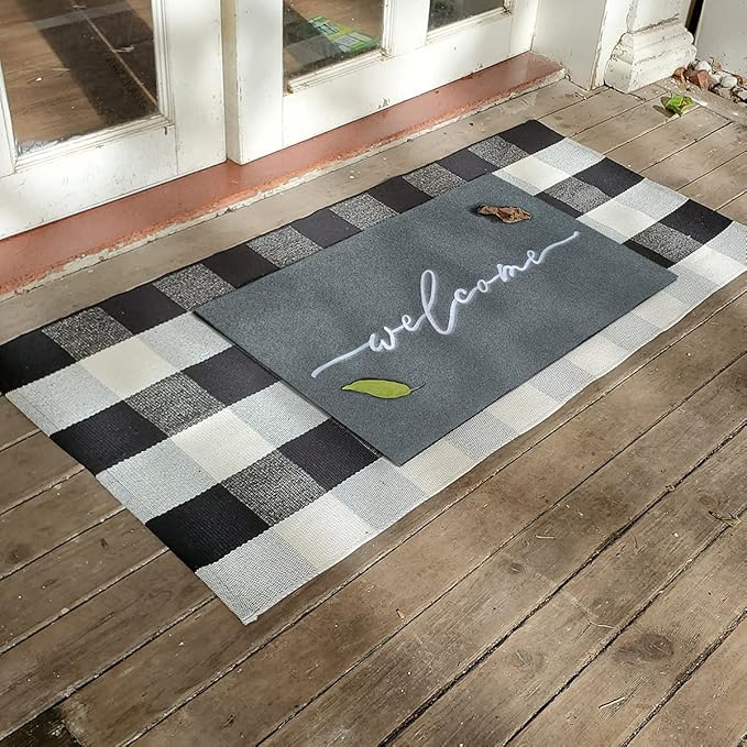 AAZZKANG Gray Doormat Outdoor Entrance Front Door Welcome Mat with Non Slip Rubber Backing, Easy to Clean Entrance Mats for Outside Inside Entry