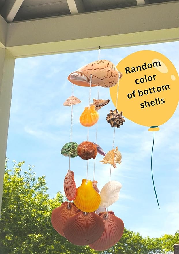 Seashell Wind Chimes, Windchimes Outdoor Indoor Beach Home Décor Hanging for Patio Garden Porch Yard, Genuine Seashells