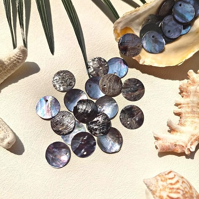 Firstmeet Shell Beads 65pcs Natural 20mm Flat Round Mussel Shell Coin Drop Charm Beads with Iridescent Back for Handcraft Jewelry Making(DIY-1023-Dark Blue-20)