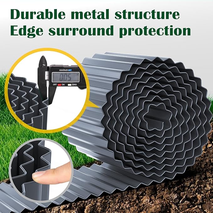 Corrugated Metal Garden Edging 4" x 10Ft, Landscape Edging Border for Lawn, Flower Bed, Garden Fence, Paver Edging (Dark Gray)