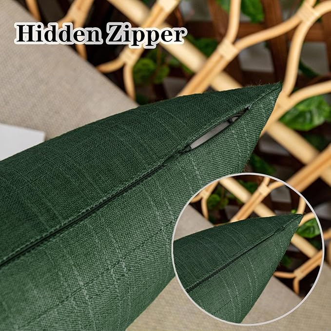 Kevin Textile Pack of 2 Outdoor Waterproof Pillow Covers Checkered Decorative Cushions Sham Throw Pillowcases Shell for Patio Tent Garden Couch Bed Sofa 20x12 Inch Army Green