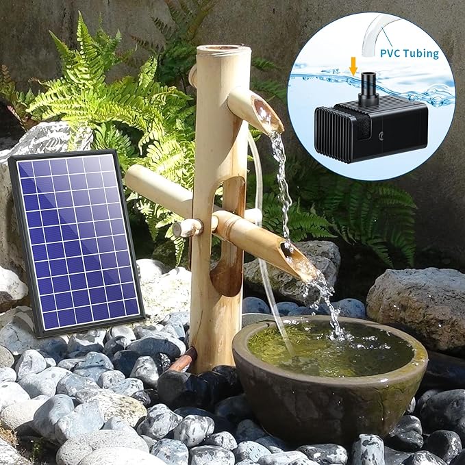 POPOSOAP 8W Solar Water Pump Built-in 3600mAh Battery Backup, Solar Bird Bath Pump with 9.8Ft Cable, 8 Nozzles & PVC Tubing, Solar Fountain for Bird Bath Garden Fish Tank Pond Water Feature P108D