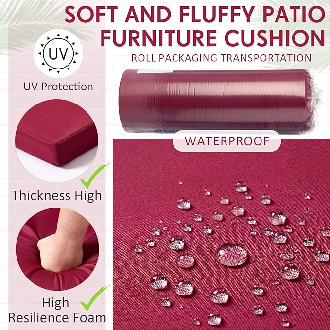 4 Pack Outdoor High Back Chair Cushion, 44 x 20 inches Patio Chair Cushions Waterproof Rocking Cushions Indoor Furniture Seat Pad, Weather Resistant (Solid,Hot Pink)
