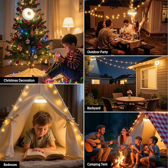 2-Pack Camping String Lights, 4 in 1 Portable Camping Light Rechargeable, 8 Lighting Modes, USB Charging, Quick Storage, 32.8FT Waterproof Tent Lights String for Camping, Hiking, Yard, Christmas,Black