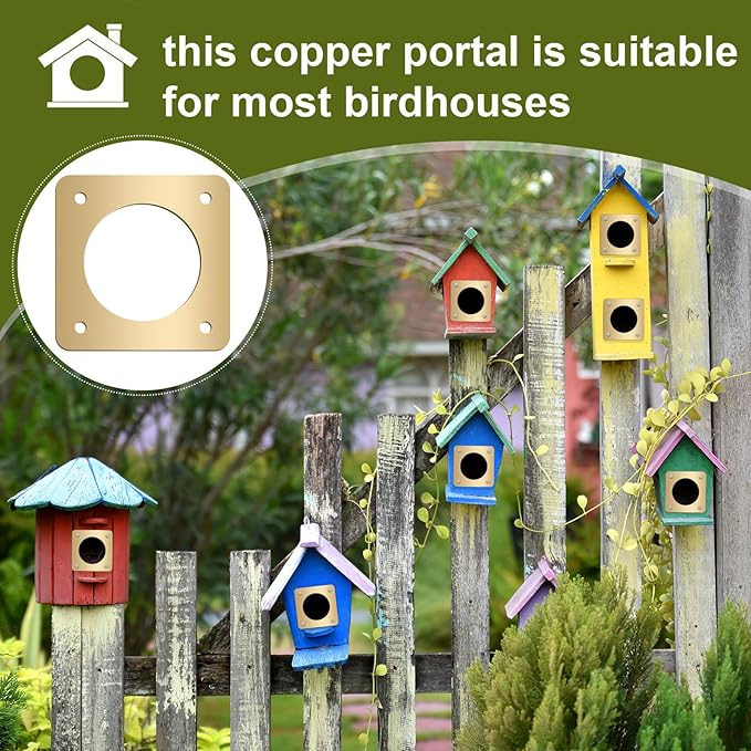 Hotop 18 Pcs 1 1/4'' Opening Metal Bird House Guard Portal Bird House Hole Protector with Copper Opening Protector Guards for Eastern Bluebird Rooms Sparrow Houses