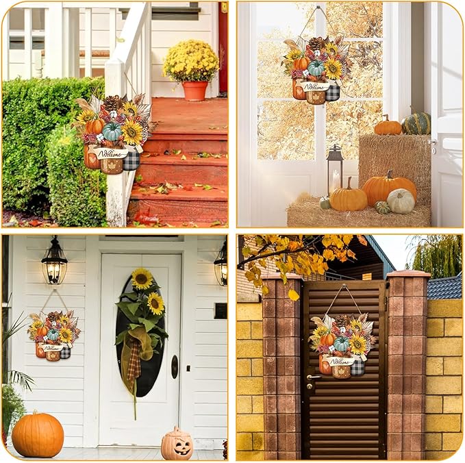 Boao Welcome Thanksgiving Door Decorations Thanksgiving Sign Hanging Decoration Wall Hanger Masquerade Carnival Wreath for Outdoor Farmhouse Porch Front Door Decor