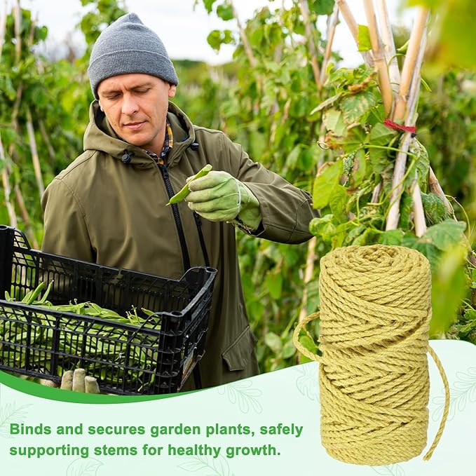 1-Pack Natural Jute Twine String, 4.5mm x 164ft/50m Long Garden Twine String for Crafts/Gift Wrapping/Gardening Plants, Durable Plant Ties Thick Rope [Yellow]