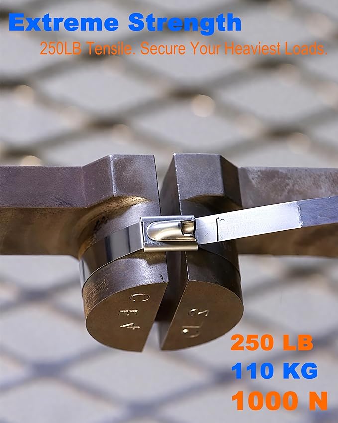 Metal Zip Ties (100PCS 11.8 Inch), 304 Stainless Steel, Heavy Duty Self-locking Cable Ties, for Exhaust Wrap, Chain Link Fence Parts, Heat Resistant Fencing Tie. for Pipe, Auto repair.