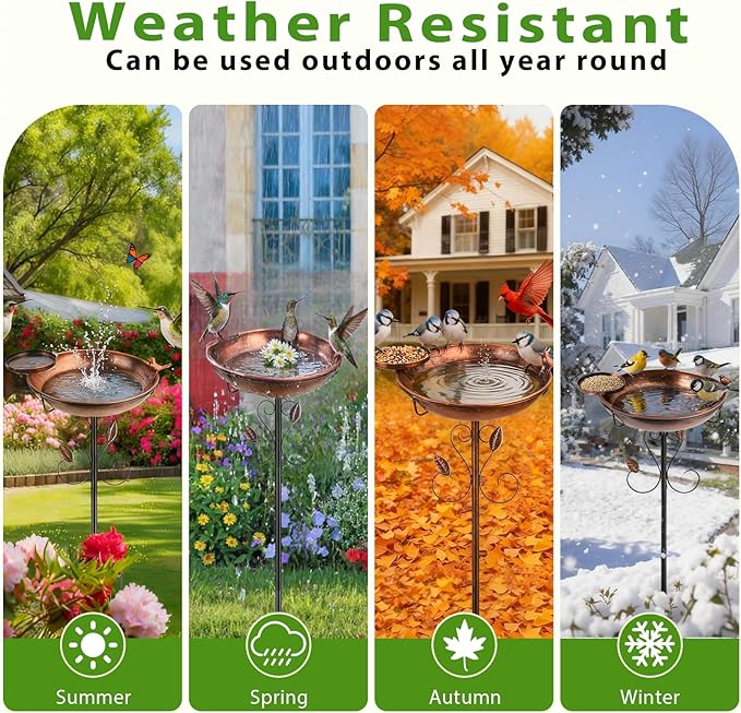35" Tall Metal Bird Bath for Outdoors with Small Bird Feeder Bowl, 2" Deep 12" Dia Removable Bird Baths for Easy to Clean and Refill, Upgraded 7-Prong Base for Garden, Yard & Lawn (Copper)