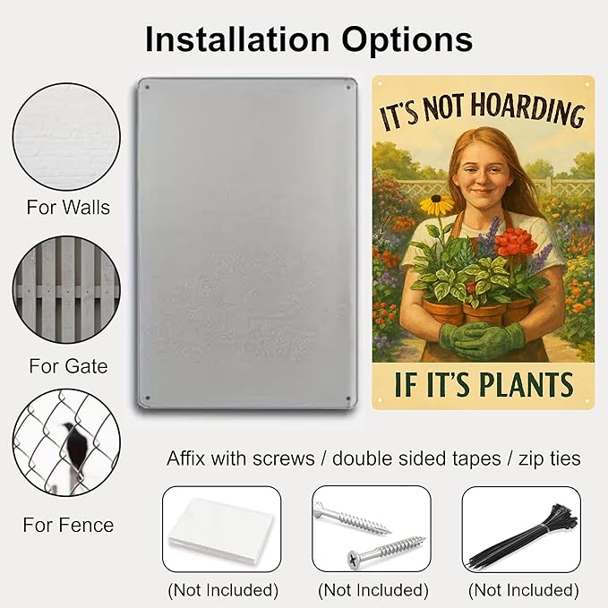 Funny Plant Signs for Women, Garden Signs Decorative Outdoor, "It's Not Hoarding If It's Plants" Metal Yard Signs, Garden Wall Art for Outside,Patio, Gifts for People Who Like Plants - 8x12 Inch