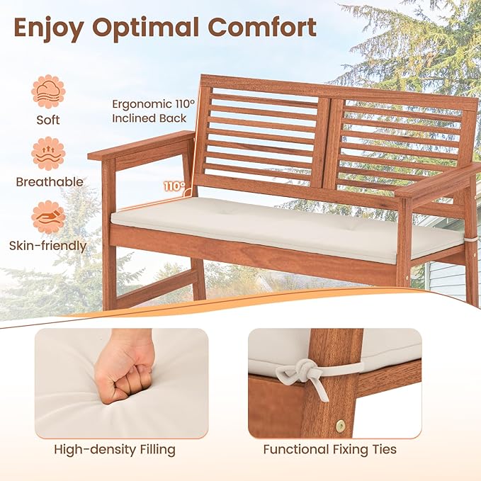 Tangkula 4 Piece Patio Conversation Set, Wood Sofa Set with Soft Seat Cushions, 2-Tier Rectangle Coffee Table, Outdoor Solid Wood Furniture Set for Poolside, Yard, Porch