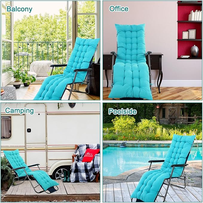 67 x 19 Inch Chaise Lounge Cushions Soft Lounge Chair Cushion Gravity Chair Cushion Sofa Lawn Furniture Cushion Pad with 6 Tie for Outdoor Indoor Patio Home Without Headrest (Lake Blue,2 Pcs)