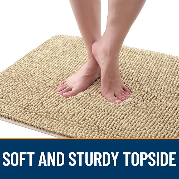 OLANLY Dog Door Mat for Muddy Paws 47x17, Absorbs Moisture and Dirt, Absorbent Non-Slip Washable Doormat, Quick Dry Chenille Mud Mat for Dogs, Entry Indoor Entryway Carpet for Inside Floor, Beige